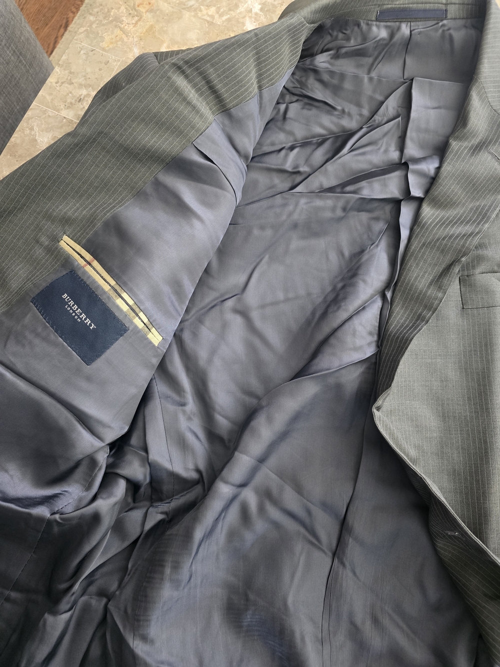 Mens Burberry Charcoal Pinstripe Two-Button Suit Jacket - Picture 7 of 8